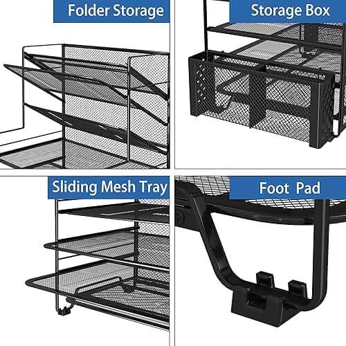 Simple Trending 7 Tier Desk File Organizer, Letter Tray Paper Organizer with Pen Holder and Metal Hanging Basket, Black - Image 4
