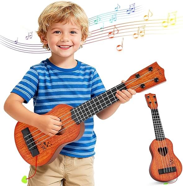 YEZI Classical Ukulele for Kids, Mini Toddler Guitar Toy with Pick, Educational Musical Instrument for Preschool Boys Girls, Early Learning Music Toy for Ages 3 4 5 6+ Years Old, Brown - Product Image
