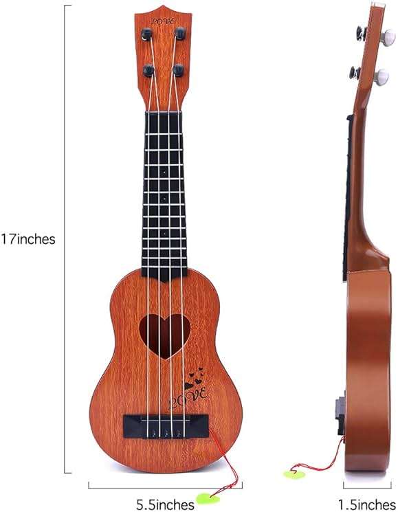 YEZI Classical Ukulele for Kids, Mini Toddler Guitar Toy with Pick, Educational Musical Instrument for Preschool Boys Girls, Early Learning Music Toy for Ages 3 4 5 6+ Years Old, Brown - Image 3