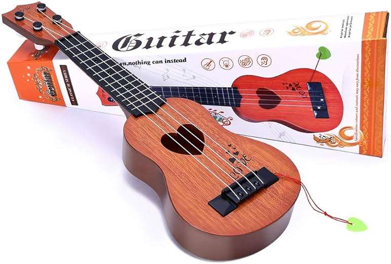 YEZI Classical Ukulele for Kids, Mini Toddler Guitar Toy with Pick, Educational Musical Instrument for Preschool Boys Girls, Early Learning Music Toy for Ages 3 4 5 6+ Years Old, Brown - Image 4