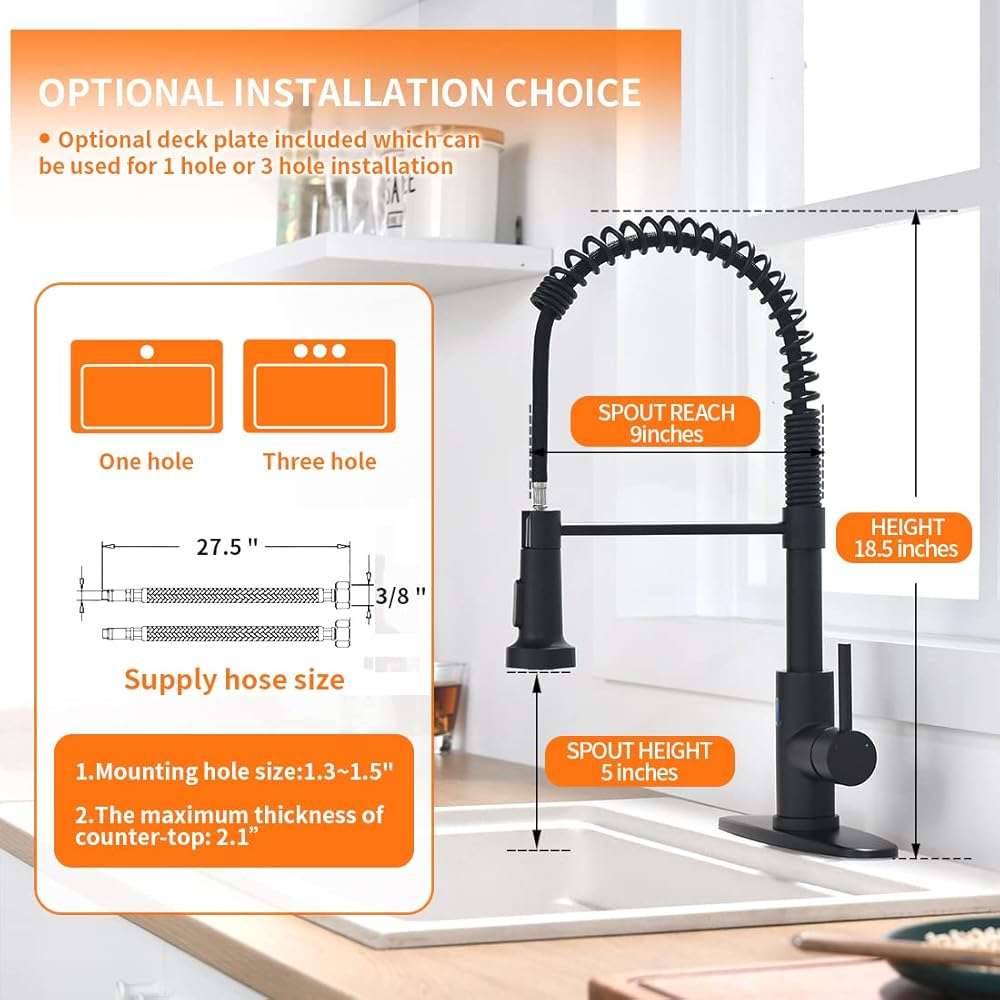 OWOFAN Matte Black Kitchen Faucet with Pull Down Sprayer - Commercial Single Handle Spring Kitchen Sink Faucets, Modern High Arc Laundry Utility Faucet, 1 or 3 Hole Deck Plate Included 9009R - Image 5