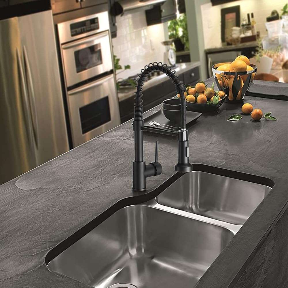 OWOFAN Matte Black Kitchen Faucet with Pull Down Sprayer - Commercial Single Handle Spring Kitchen Sink Faucets, Modern High Arc Laundry Utility Faucet, 1 or 3 Hole Deck Plate Included 9009R - Image 7