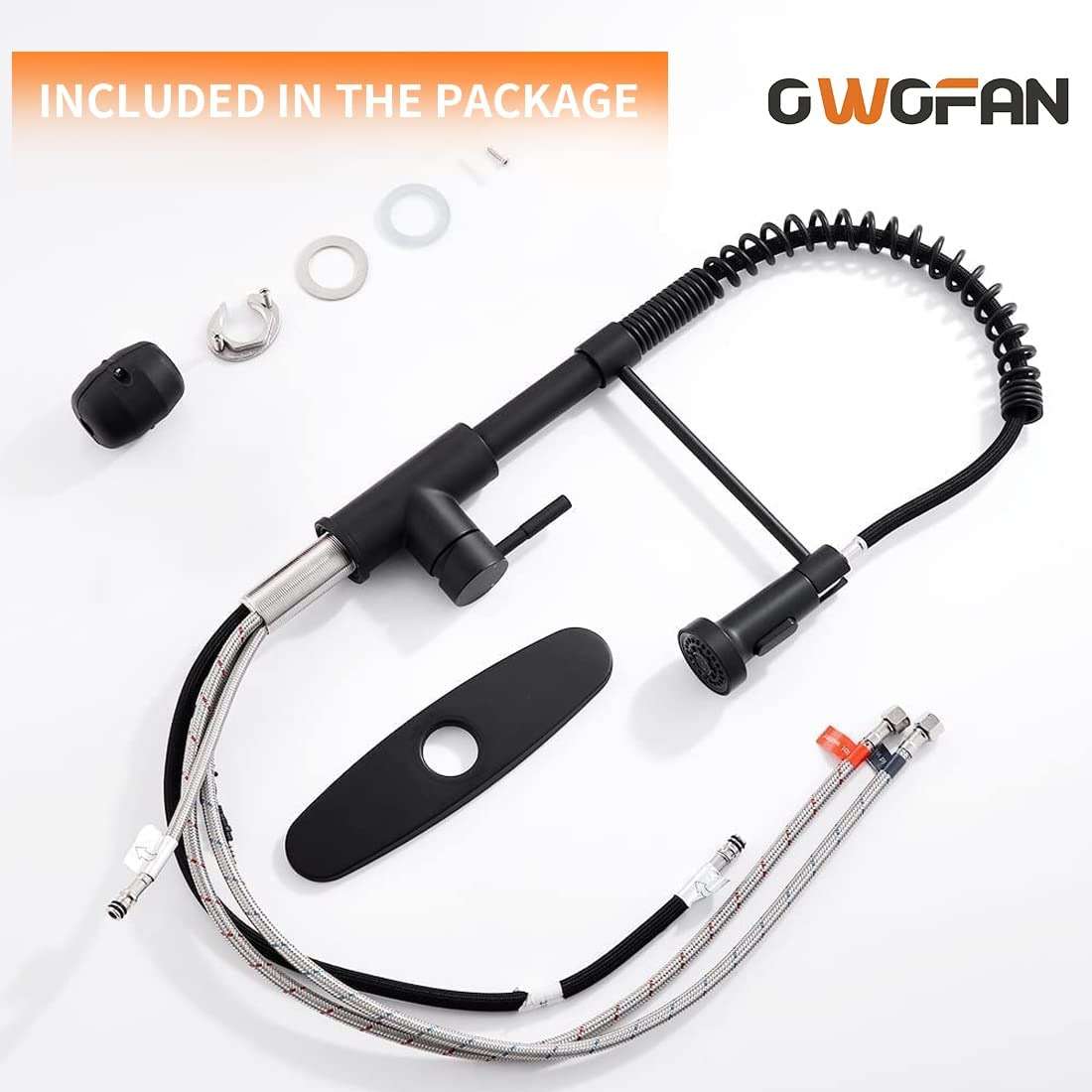 OWOFAN Matte Black Kitchen Faucet with Pull Down Sprayer - Commercial Single Handle Spring Kitchen Sink Faucets, Modern High Arc Laundry Utility Faucet, 1 or 3 Hole Deck Plate Included 9009R - Image 9