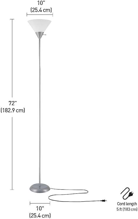 Globe Electric 677150 Elliott 72" Floor Lamp, Silver, White Plastic Shade, On/Off Rotary Switch on Shade, Standing, Living Room Decor, Bedroom, Tall, Corner Light - Image 3