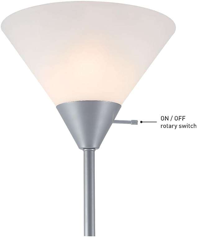 Globe Electric 677150 Elliott 72" Floor Lamp, Silver, White Plastic Shade, On/Off Rotary Switch on Shade, Standing, Living Room Decor, Bedroom, Tall, Corner Light - Image 5
