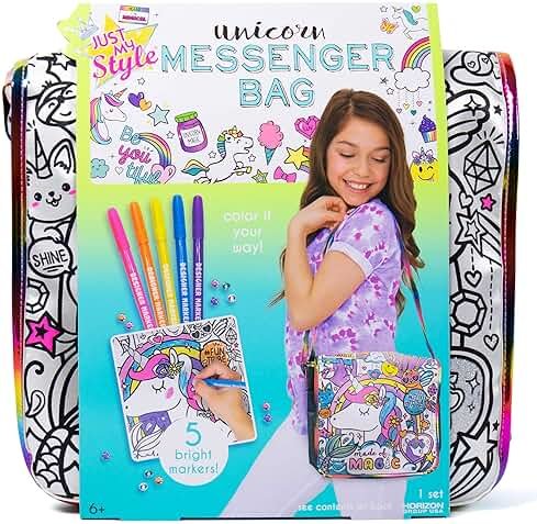 Just My Style Color Your Own Unicorn, Personalized Doodle Messenger Bag with Adjustable Strap, Great for School & Errands, Gift Ideas for Girls, Crafts Activity for Kids Ages 6, 7, 8, 9 - Product Image