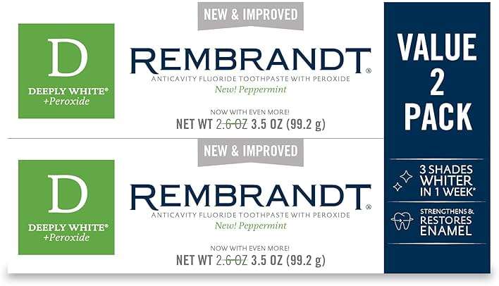 Rembrandt Deeply White + Peroxide Whitening Toothpaste, Peppermint Flavor, 3.5-Ounce (Pack of 2) (Packaging may Vary) - Image 1