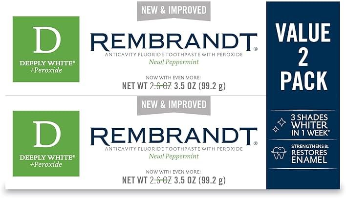 Rembrandt Deeply White + Peroxide Whitening Toothpaste, Peppermint Flavor, 3.5-Ounce (Pack of 2) (Packaging may Vary) - Product Image