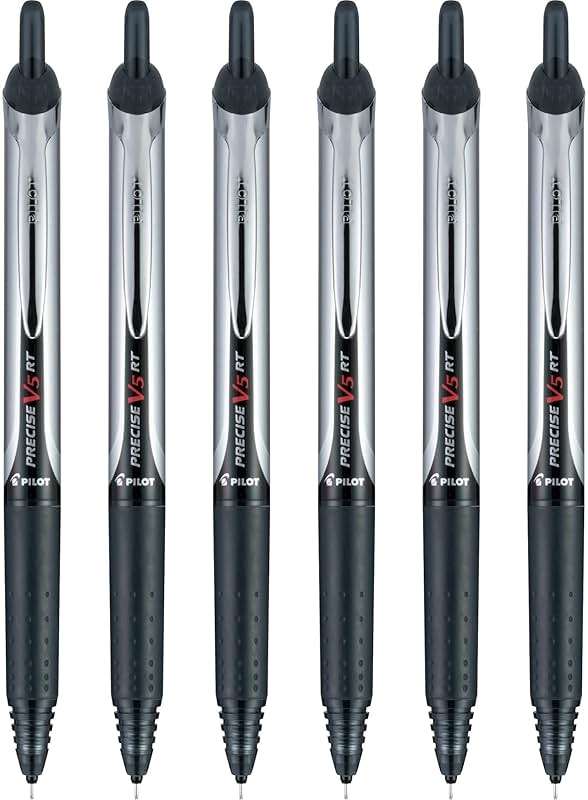 Pilot Precise V5 RT Refillable & Retractable Rollerball Pens, Extra Fine Point Pens 0.5 mm, Black, Pack of 6 - Ideal for School, Journaling & Office Writing - Image 1