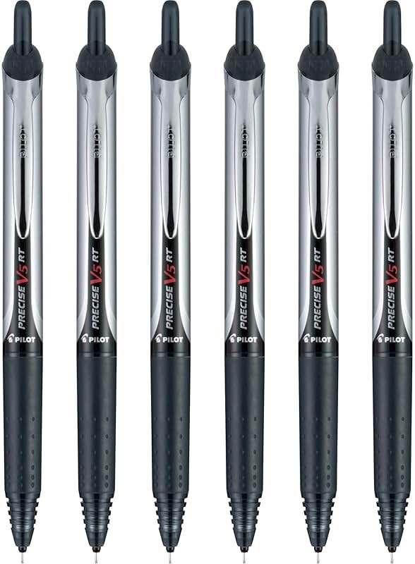 Pilot Precise V5 RT Refillable & Retractable Rollerball Pens, Extra Fine Point Pens 0.5 mm, Black, Pack of 6 - Ideal for School, Journaling & Office Writing - Product Image