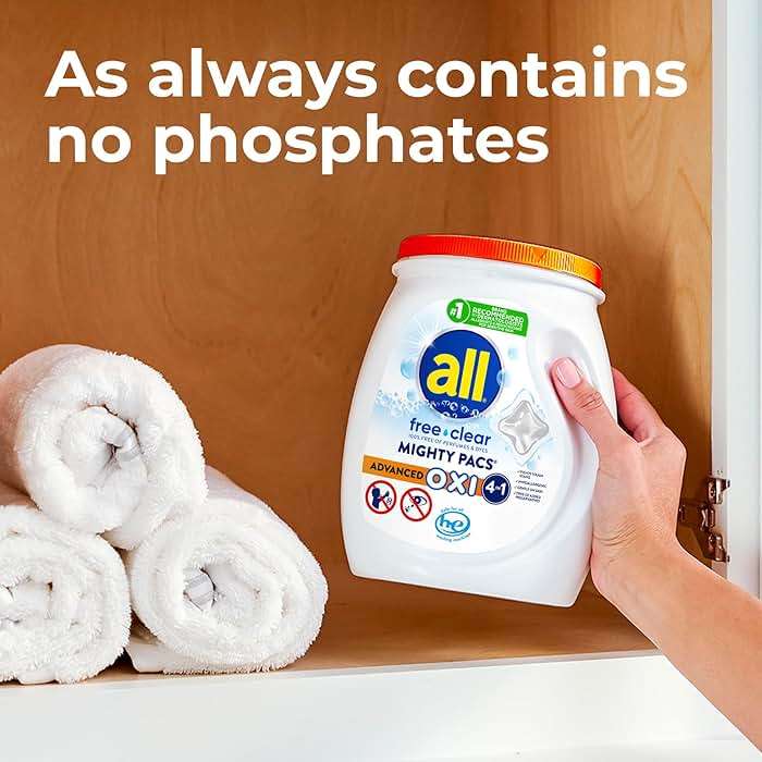 all Laundry Detergent Pacs, Mighty Pacs with OXI Stain Removers and Whiteners, Free Clear, Unscented and Dye Free, 56 Count - Image 3