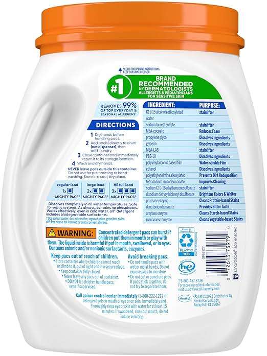 all Laundry Detergent Pacs, Mighty Pacs with OXI Stain Removers and Whiteners, Free Clear, Unscented and Dye Free, 56 Count - Image 5