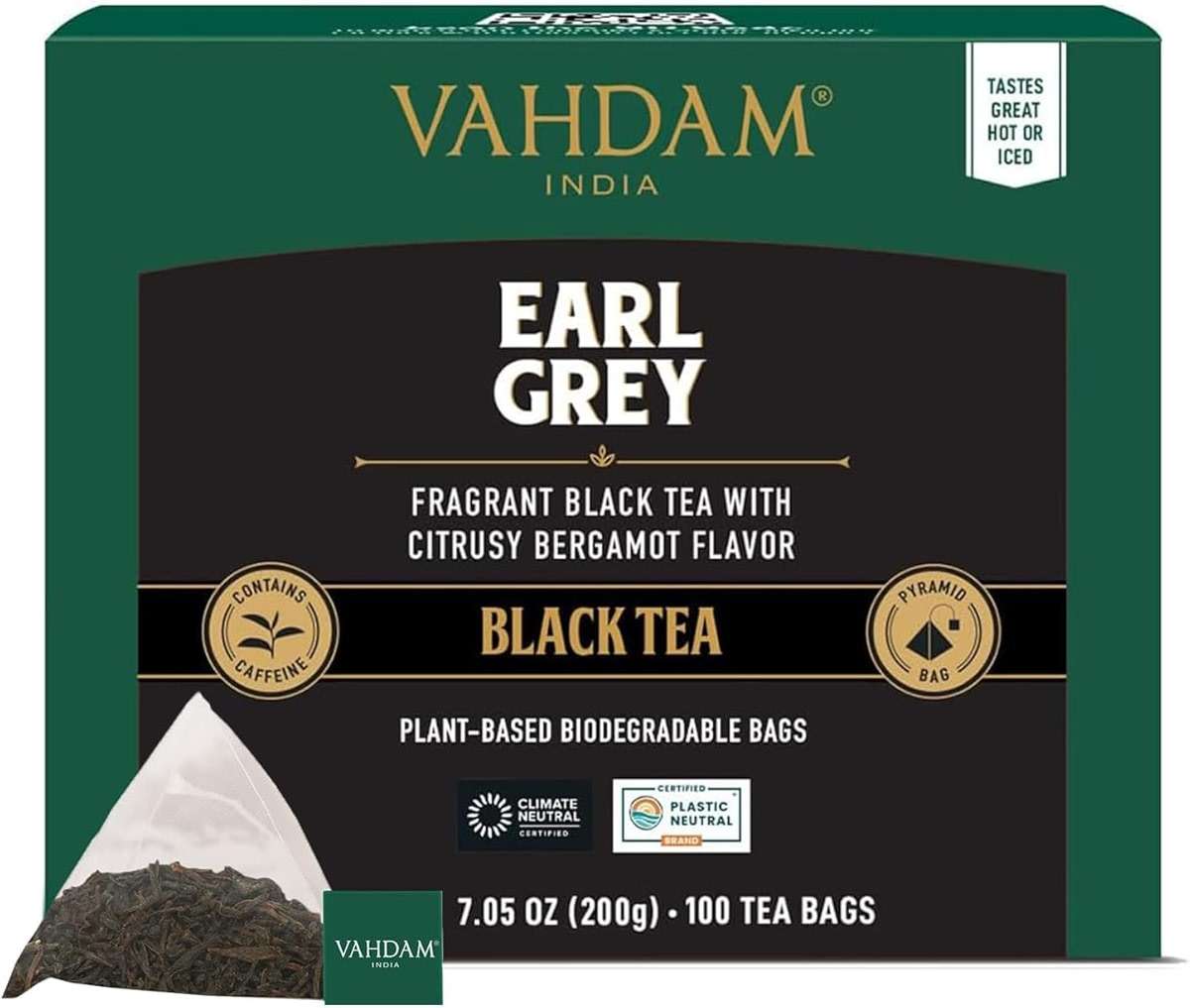 VAHDAM, Earl Grey Black Tea Bags (100 Count) Medium Caffeine, Non GMO, Gluten Free | Citrus Bergamot & Smooth | Resealable Ziplock Pouch | Plant Based Tea Bags - Image 1