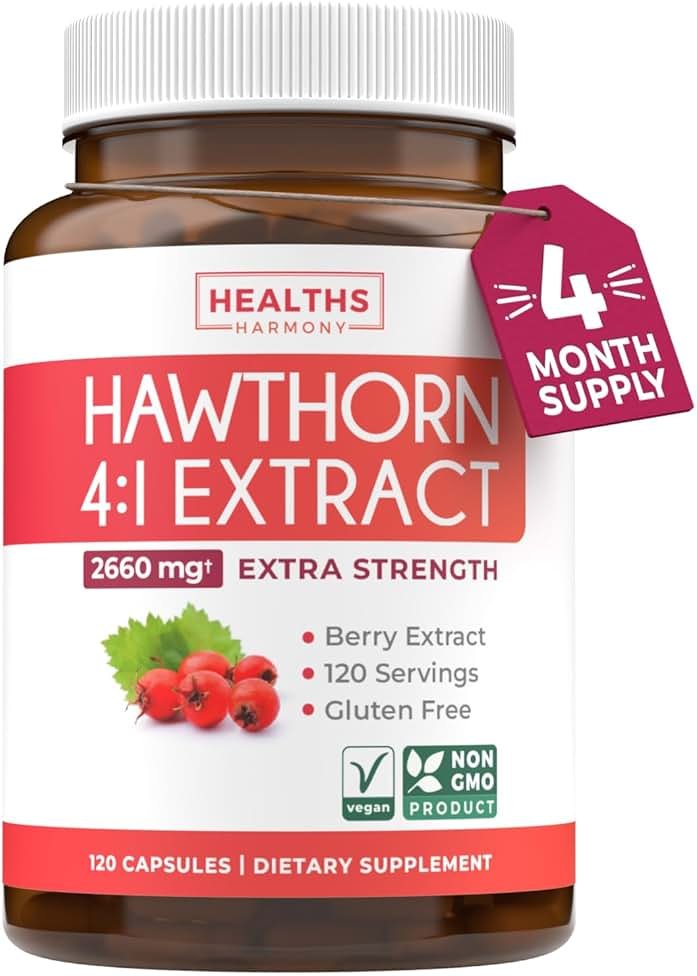 Super Potent Hawthorn Berry Extract Capsules - Hawthorn Berry Supplement Made from Extra Strength Concentrate to Support Heart and Digestive Health - Vegan Non-GMO & Gluten Free (4 Month Supply) - Product Image