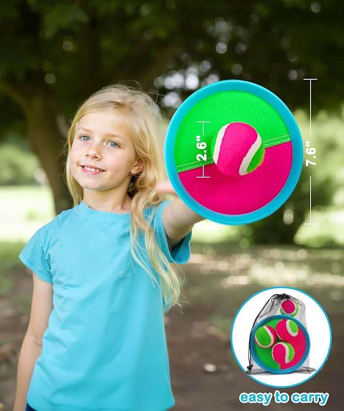Qrooper Toss and Catch Ball Game Outdoor Toys for Kids Ages 3-12 & Family, Outside Games for Beach Pool Yard Camping, Boys Birthday Gift, 4 Paddles 4 Sticky Balls & Storage Bag - Image 5