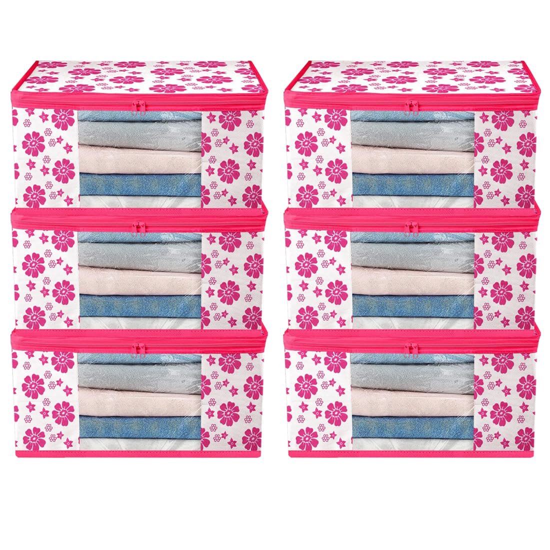 ANKIT INTERNATIONAL Garment Cover Presents Non Woven Floral print Saree Cover Storage Bags for Clothes pack of 6 - Product Image
