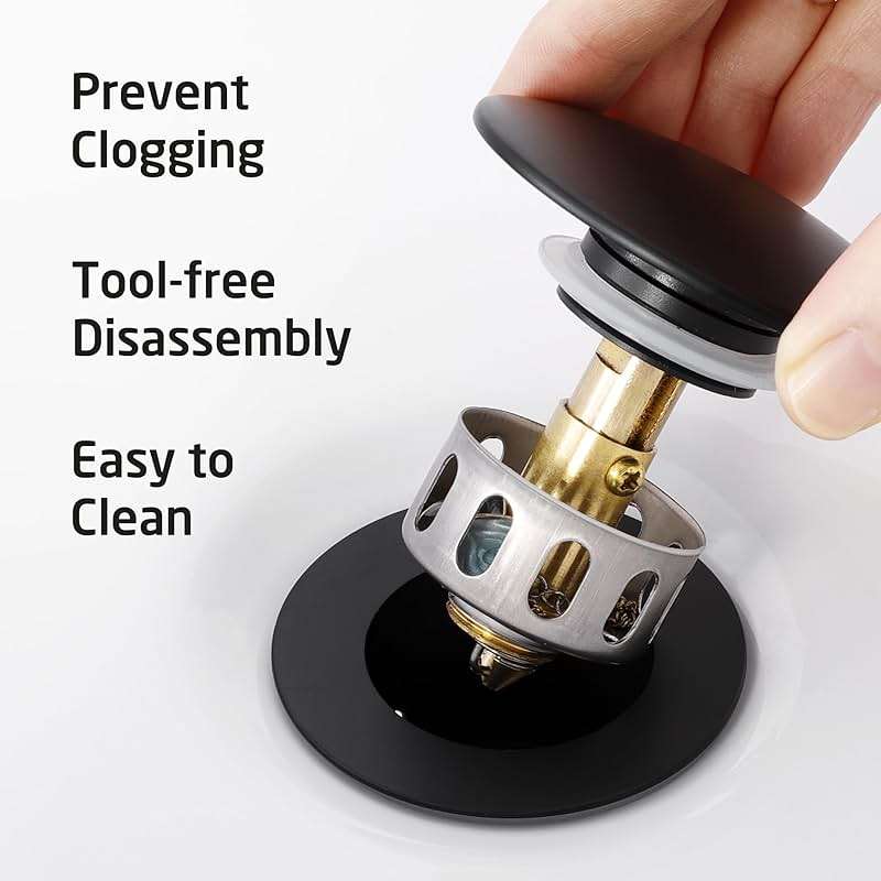 KES All Metal Bathroom Sink Drain with Strainer Basket Hair Catcher Anti Clog Pop Up Drain Stopper for Lavatory Vanity Vessel Sink with Overflow, Rustproof 18/8 Stainless Steel Matte Black S2013A-BK - Image 5