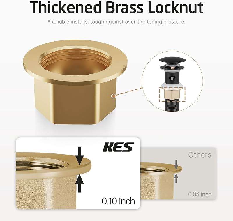 KES All Metal Bathroom Sink Drain with Strainer Basket Hair Catcher Anti Clog Pop Up Drain Stopper for Lavatory Vanity Vessel Sink with Overflow, Rustproof 18/8 Stainless Steel Matte Black S2013A-BK - Image 8