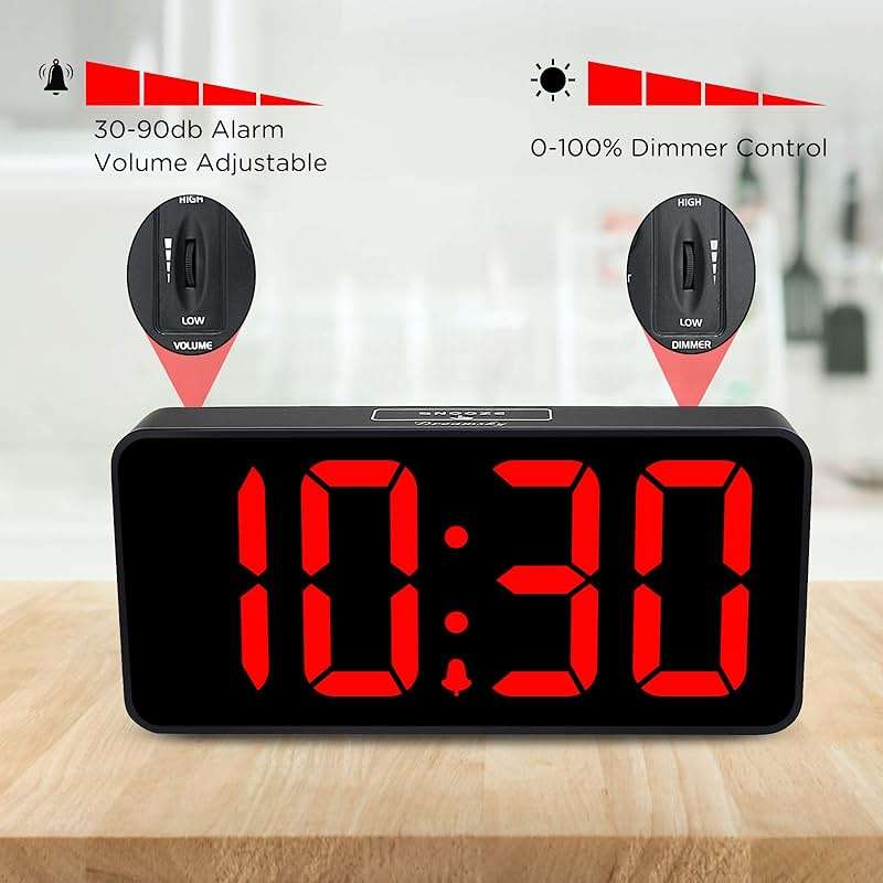 DreamSky Large Digital Alarm Clock Big Numbers for Seniors & Visually Impaired, 9 Inches Electric Clocks for Bedroom, Jumbo Display Fully Dimmable Brightness, USB Ports, Adjustable Alarm Volume - Image 7