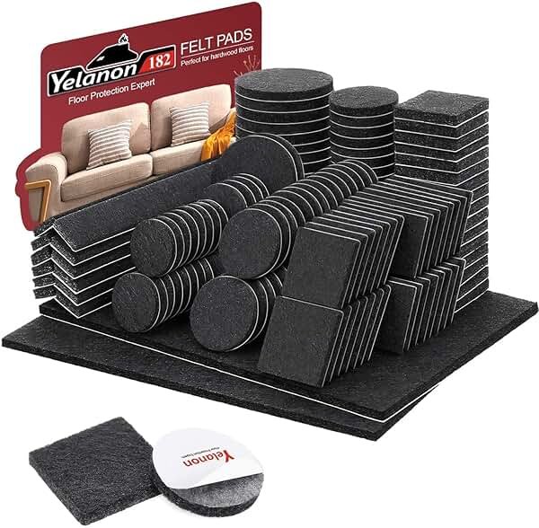 Yelanon Felt Furniture Pads -182 Pcs Premium Felt Pads for Chair Legs Furniture, Floor Protectors for Hardwood Floors, Black - Product Image