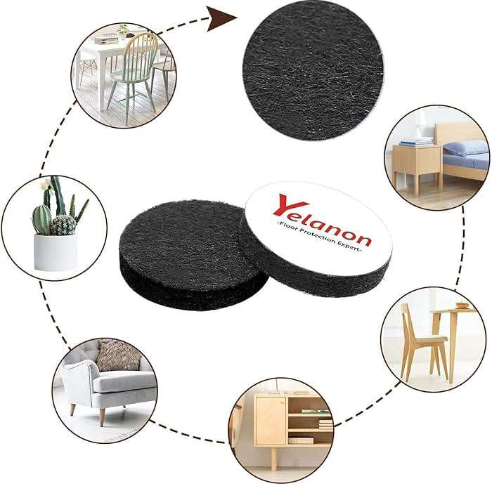 Yelanon Felt Furniture Pads -182 Pcs Premium Felt Pads for Chair Legs Furniture, Floor Protectors for Hardwood Floors, Black - Image 3