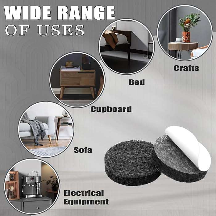 Yelanon Felt Furniture Pads -182 Pcs Premium Felt Pads for Chair Legs Furniture, Floor Protectors for Hardwood Floors, Black - Image 5