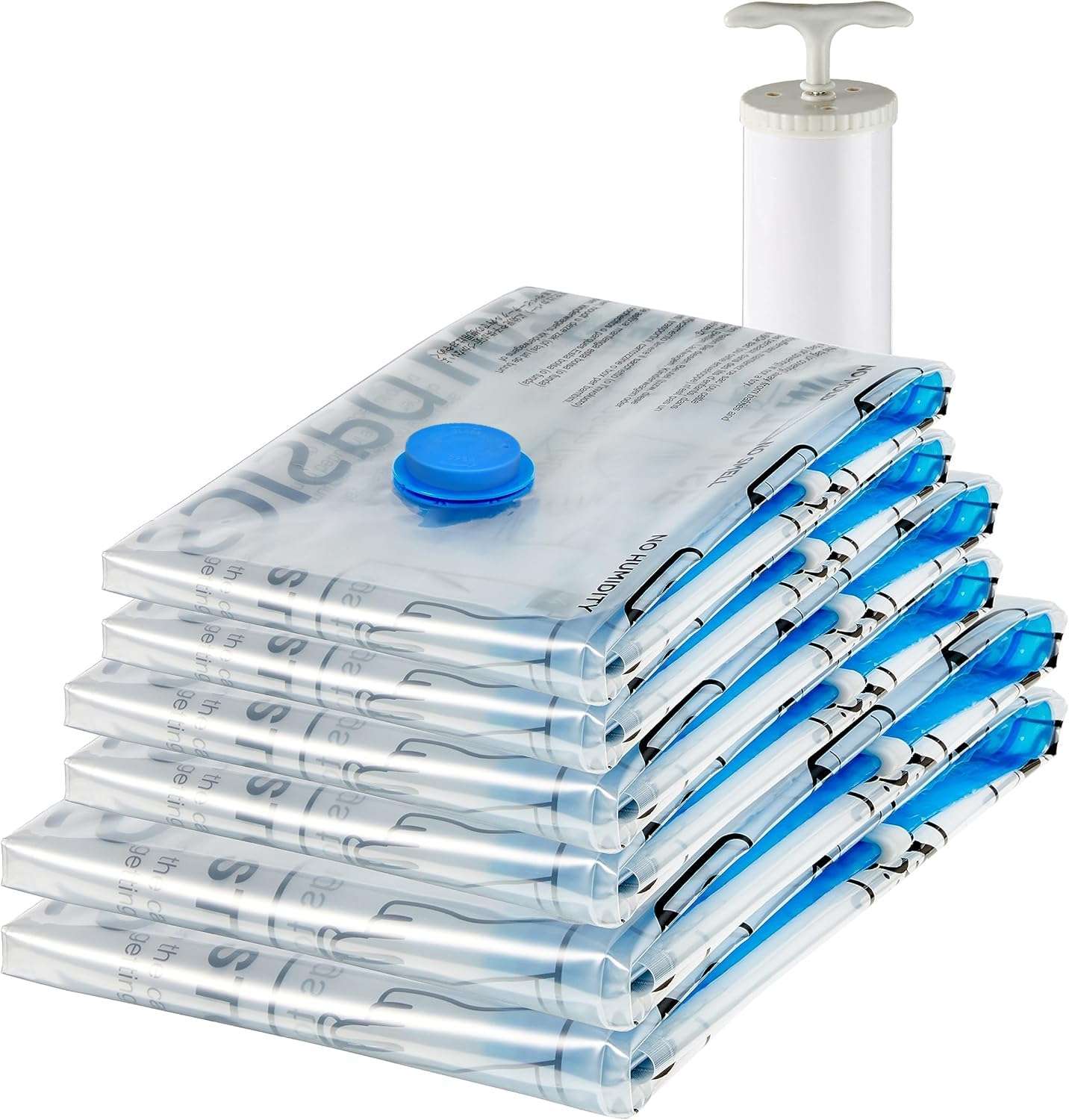 Amazon Basics Vacuum Storage Bags for Clothing, Multiple Sizes Compression Zipper Bags with Hand Pump for Space Saving and Travel, 6-Pack (2 Medium, 2 Large, 2 Jumbo), Transparent - Image 1