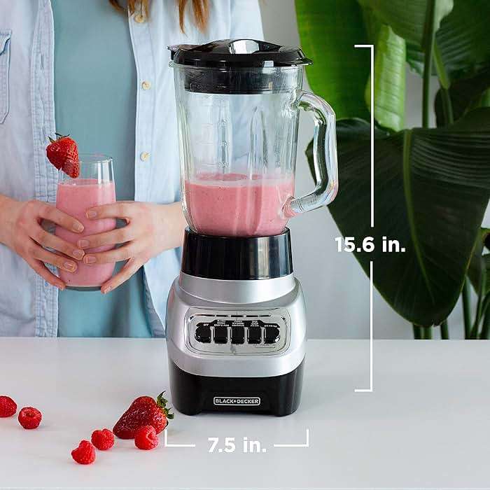 BLACK+DECKER PowerCrush Multi-Function Blender with 6-Cup Glass Jar, 4 Speed Settings, Silver - Image 2
