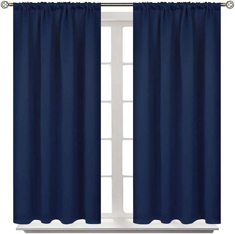 BGment Blackout Curtains for Bedroom 45 Inch Length - Short Room Darkening Drapes Thermal Insulated with Rod Pocket for Kitchen Living Room Bathroom Window, 42 x 45 Inch, 2 Panels, Navy Blue - Image 1