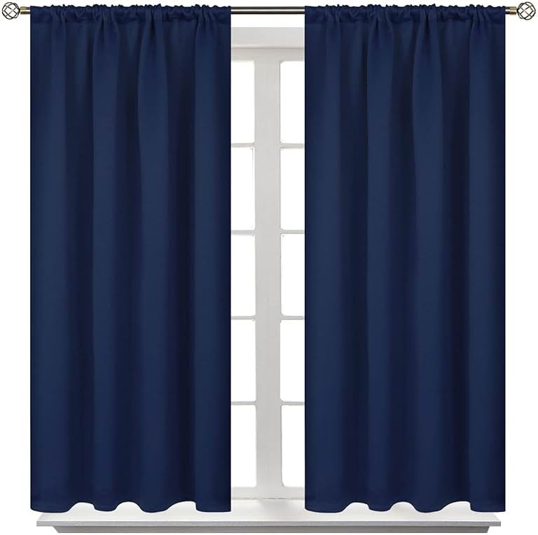 BGment Blackout Curtains for Bedroom 45 Inch Length - Short Room Darkening Drapes Thermal Insulated with Rod Pocket for Kitchen Living Room Bathroom Window, 42 x 45 Inch, 2 Panels, Navy Blue - Product Image