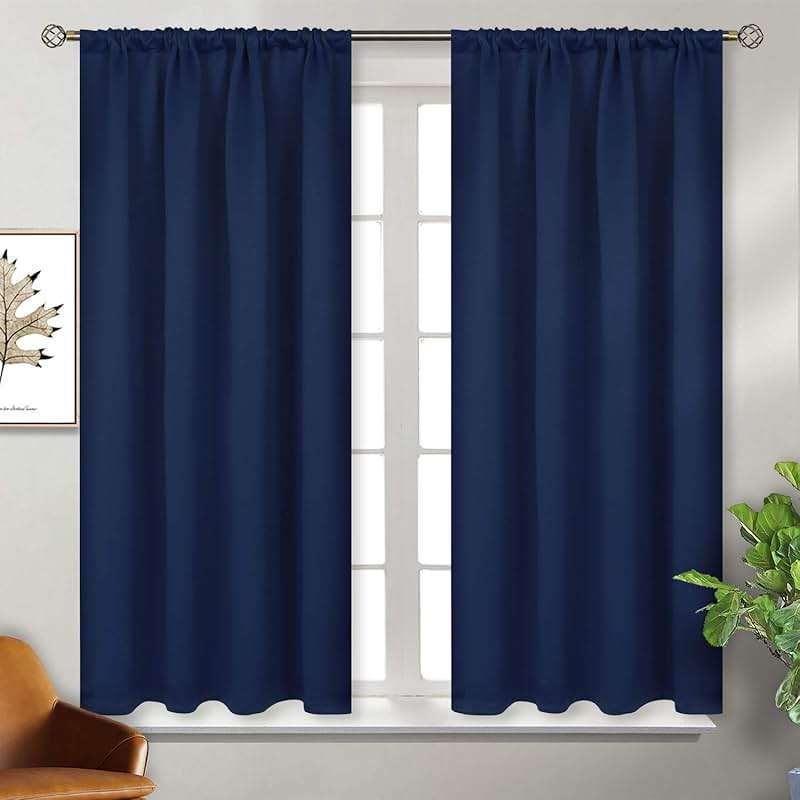 BGment Blackout Curtains for Bedroom 45 Inch Length - Short Room Darkening Drapes Thermal Insulated with Rod Pocket for Kitchen Living Room Bathroom Window, 42 x 45 Inch, 2 Panels, Navy Blue - Image 2