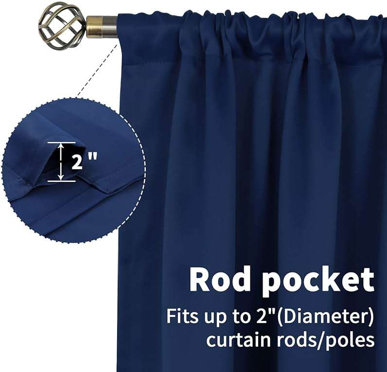 BGment Blackout Curtains for Bedroom 45 Inch Length - Short Room Darkening Drapes Thermal Insulated with Rod Pocket for Kitchen Living Room Bathroom Window, 42 x 45 Inch, 2 Panels, Navy Blue - Image 6