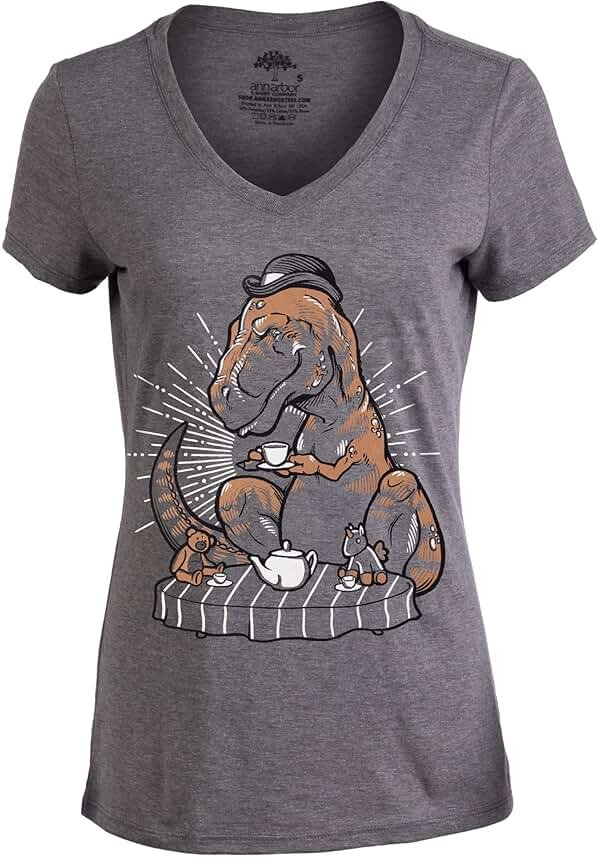 Tea Rex | Funny Cute T-Rex Women's Dinosaur Mom Joke Pun Humor V-Neck T-Shirt - Product Image