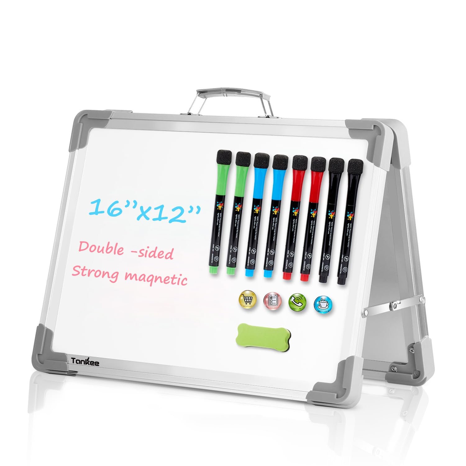 Small Dry Erase White Board – TANKEE Magnetic Desktop Foldable Whiteboard Portable Mini Easel Double Sided on Table Top with Holder for Drawing, Teacher Instruction, Memo Board - Product Image