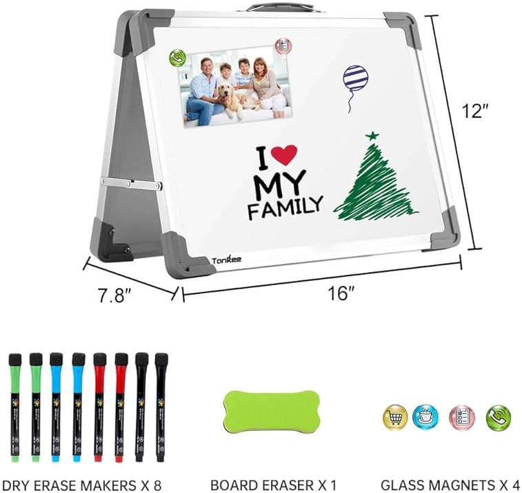 Small Dry Erase White Board – TANKEE Magnetic Desktop Foldable Whiteboard Portable Mini Easel Double Sided on Table Top with Holder for Drawing, Teacher Instruction, Memo Board - Image 3