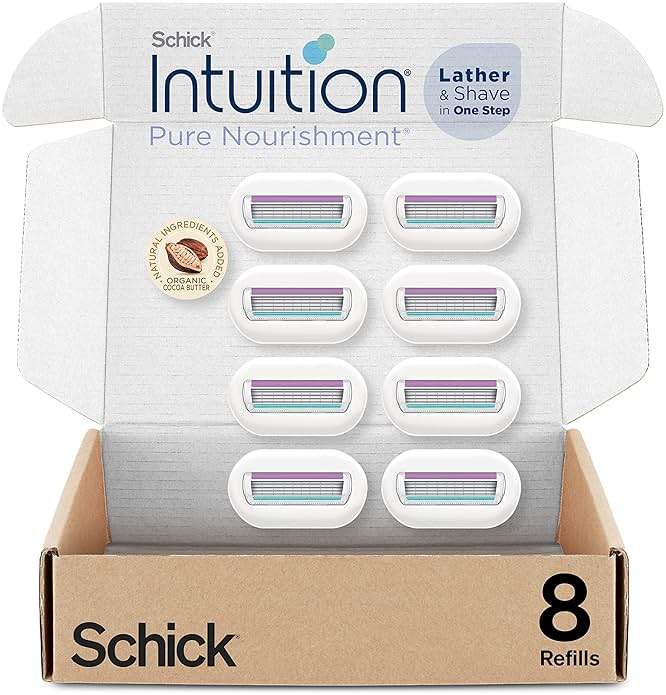 Schick Intuition Refill, Pure Nourishment Razors for Women | Intuition Razor Blades Refill with Organic Cocoa Butter, 8 Count Razor Refills - Image 1