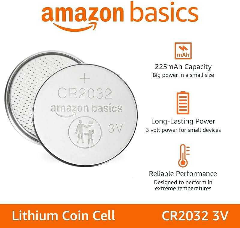 Amazon Basics CR2032 3V Lithium Coin Cell Batteries for Key Fob, Watch, Remote, Child-Proof Package, Non-Coated, AirTag Compatible, 10-Pack - Image 2