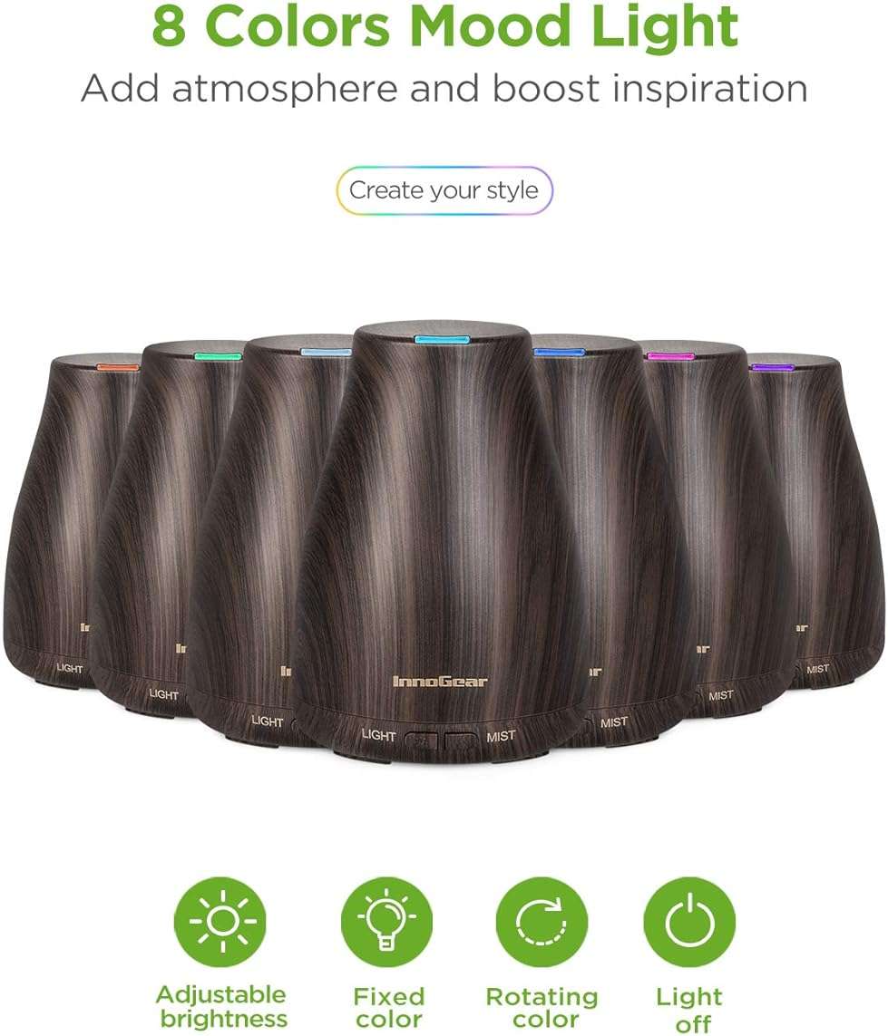 InnoGear Essential Oil Diffuser with Oils, 100ml Aromatherapy Diffuser with 6 Essential Oils Set, Aroma Cool Mist Humidifier Gift Set, Dark Wood Grain - Image 2