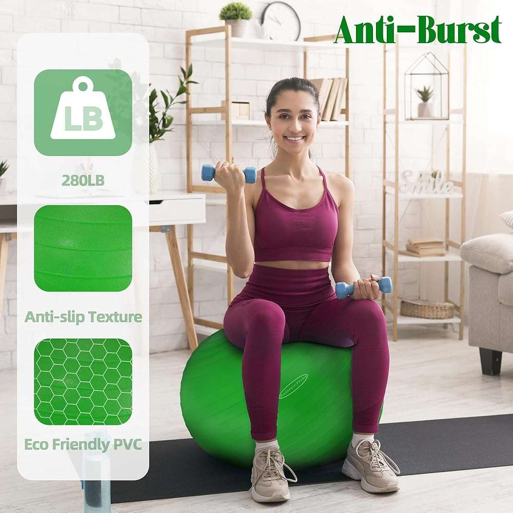 Fitvids Anti-Burst and Slip Resistant Exercise Yoga Fitness Birthing Ball with Quick Pump, 2,000-Pound Capacity, Multiple Colors and Sizes - Image 5