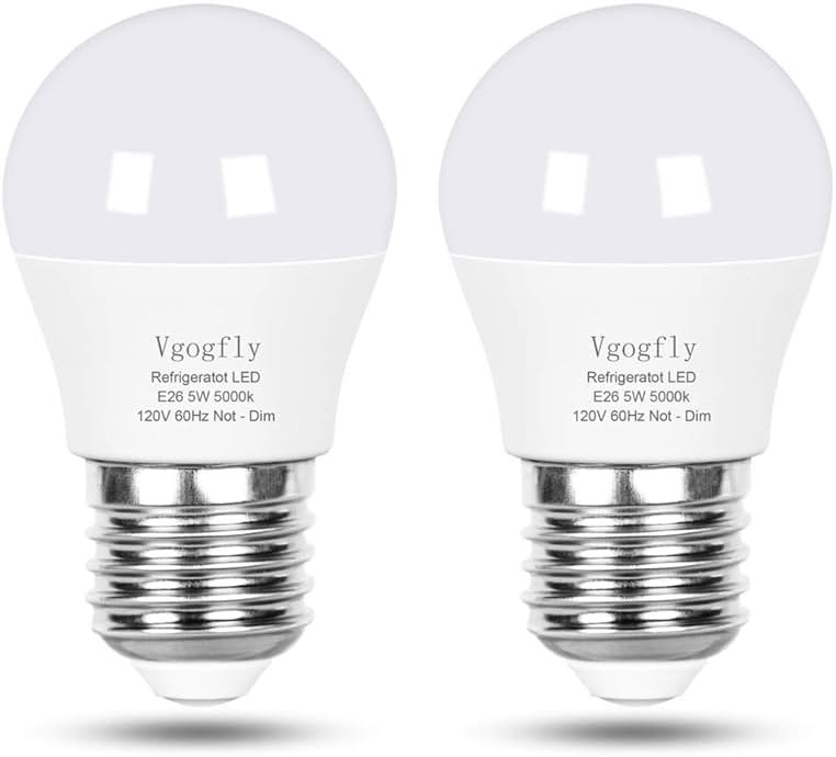 Vgogfly LED Refrigerator Light Bulb 40W Equivalent 120V A15 Fridge Waterproof Bulbs 5 W Daylight White 5000K E26 Medium Base Freezer Home Lighting Lamp Non-dimmable(2 Pack) - Product Image