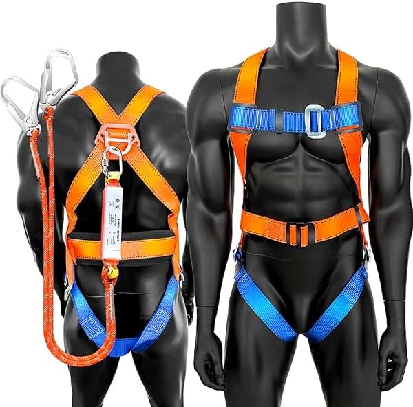 GLOROUSCHU Full Body Safety Harness Tool Fall Protection,OSHA/ANSI Compliant,ASTM F1774certified | INTERNAL Shock Absorbing Lanyard(Orange) - Product Image