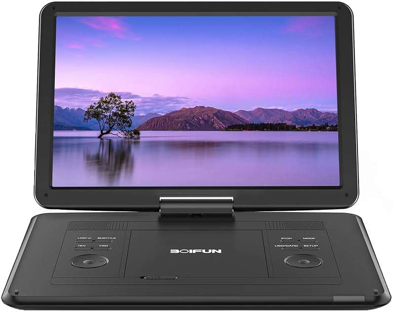 17.5" Portable DVD Player with 15.6" Large HD Screen, 6 Hours Rechargeable Battery, Support USB/SD Card/Sync TV and Multiple Disc Formats, High Volume Speaker, Black - Image 1