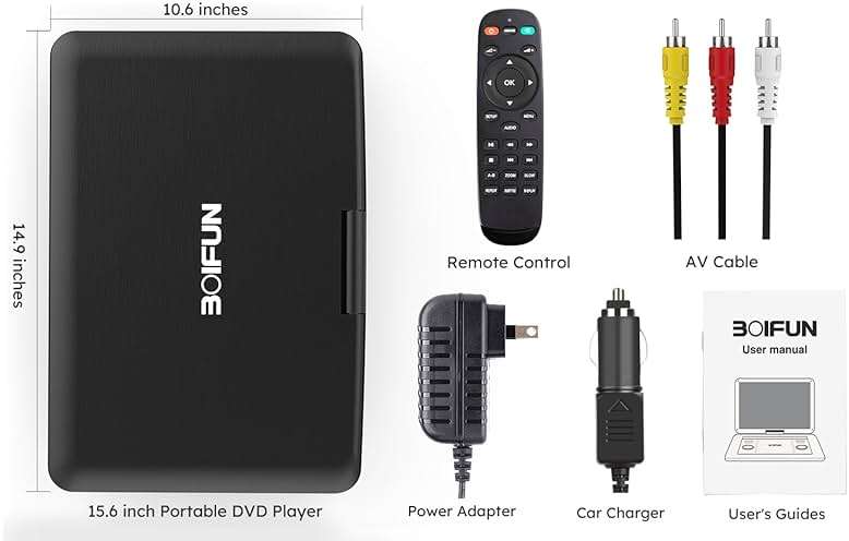 17.5" Portable DVD Player with 15.6" Large HD Screen, 6 Hours Rechargeable Battery, Support USB/SD Card/Sync TV and Multiple Disc Formats, High Volume Speaker, Black - Image 9