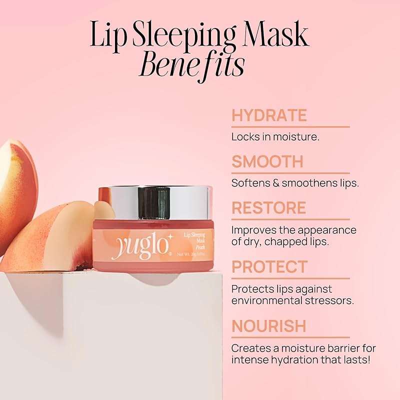 YUGLO Lip Sleeping Mask | Peach Flavor | Hydrating & Soothing Lip Treatment for Dry, Chapped Lips | Plumps & Moisturizes | Overnight Lip Repair - Image 2