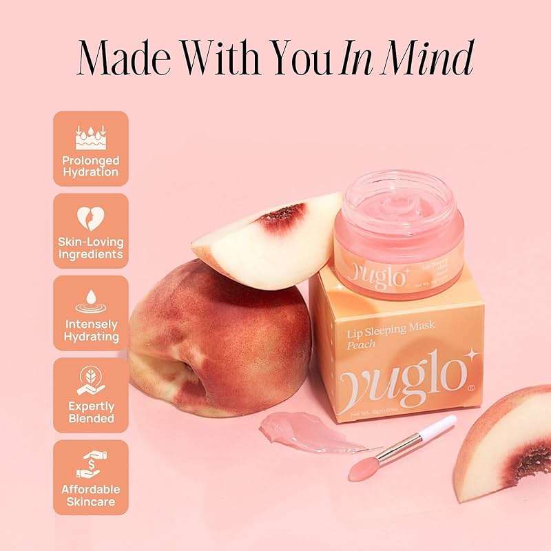 YUGLO Lip Sleeping Mask | Peach Flavor | Hydrating & Soothing Lip Treatment for Dry, Chapped Lips | Plumps & Moisturizes | Overnight Lip Repair - Image 3
