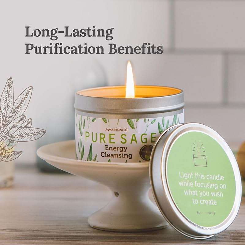 Magnificent 101 Long Lasting Pure White Sage Candle - 6 Oz - 35 Hour Burn Time - Organic, All Natural, Soy Candle to Cleanse Your Home & Calm, Soothe, Use with Sage Smudge Kit - Spiritual - Image 5