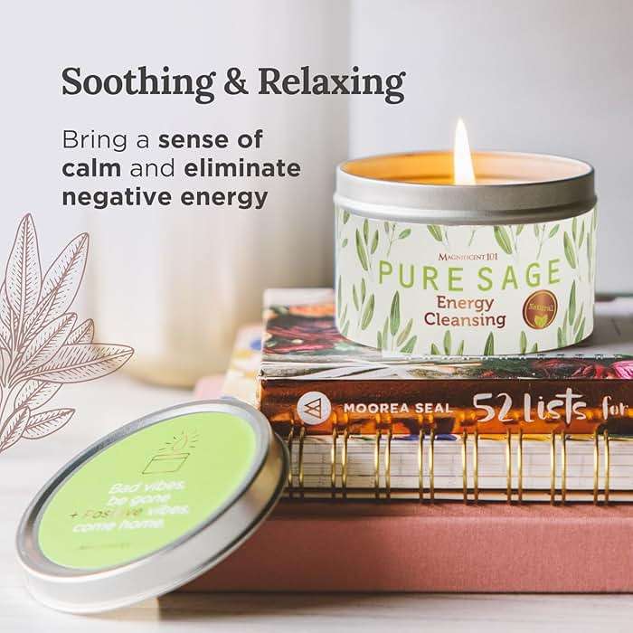 Magnificent 101 Long Lasting Pure White Sage Candle - 6 Oz - 35 Hour Burn Time - Organic, All Natural, Soy Candle to Cleanse Your Home & Calm, Soothe, Use with Sage Smudge Kit - Spiritual - Image 6