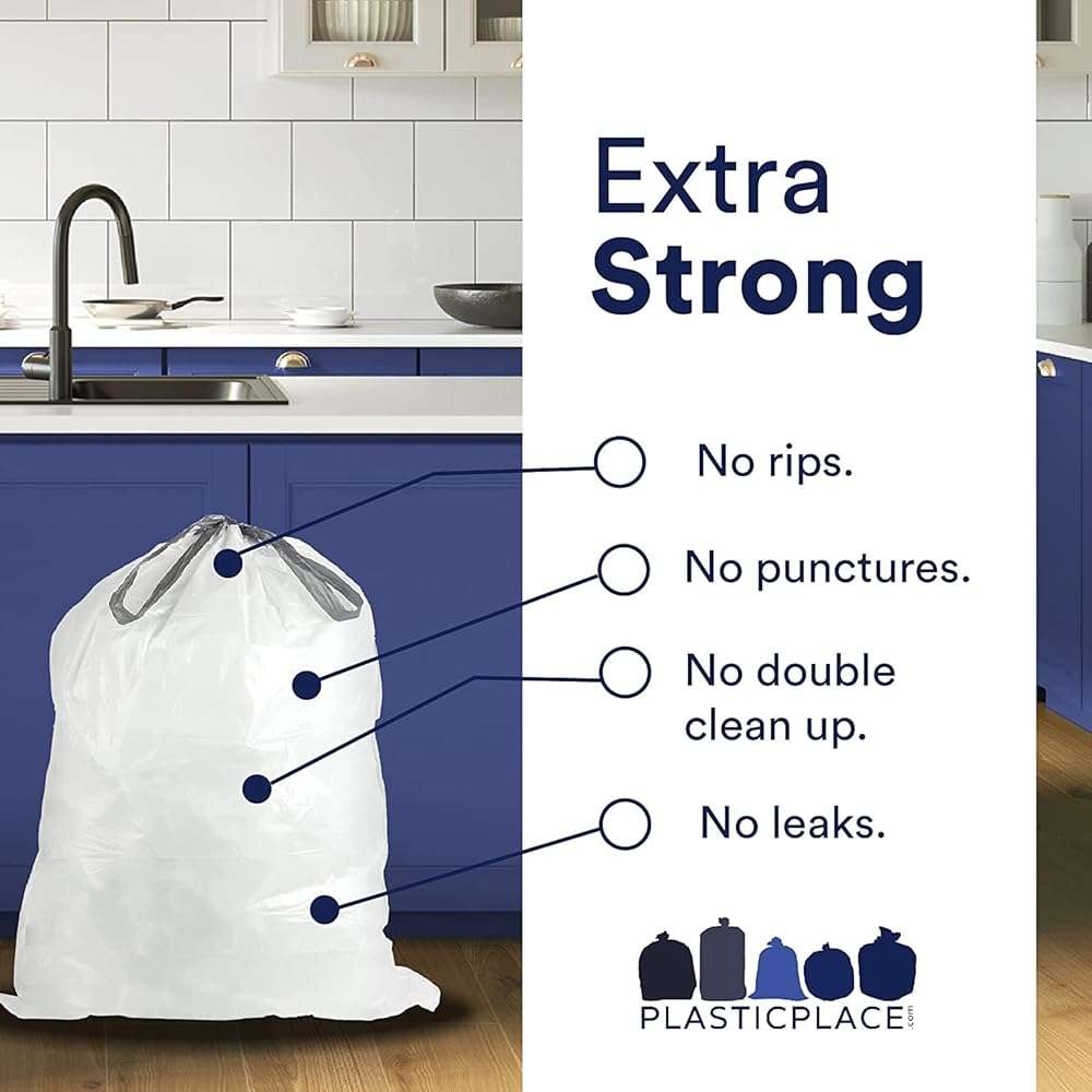 Plasticplace Custom Fit Trash Bags Compatible with Simplehuman Code J 50 Count White Drawstring Garbage Liners 10-10.5 Gallon 21"x28" Tear-Resistant LLDPE Bags for Kitchen Bathroom & Office - Image 3