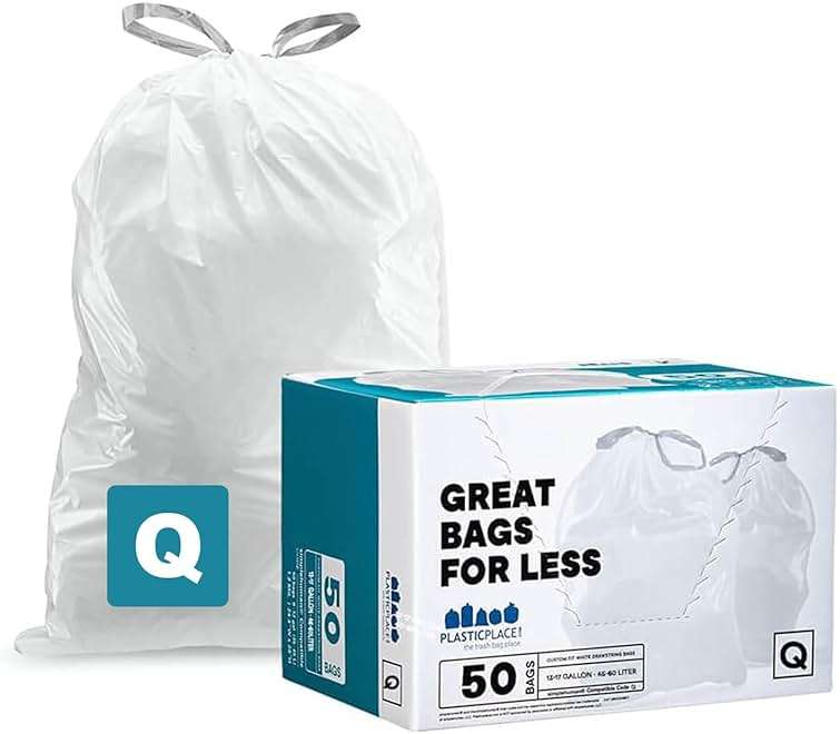 Plasticplace Custom Fit Trash Bags, Compatible with Simplehuman Code Q (50 Count), 13-17 Gallon Drawstring Garbage Liners, Heavy Duty Tear-Resistant - Image 1