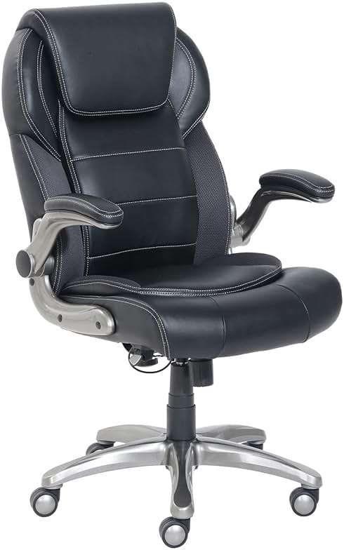 Amazon Basics Ergonomic High-Back Office Chair with Flip-Up Arms, Adjustable Lumbar Support, Height Adjustable, 29.5"D x 27.5"W x 44.75"H, Black - Image 1